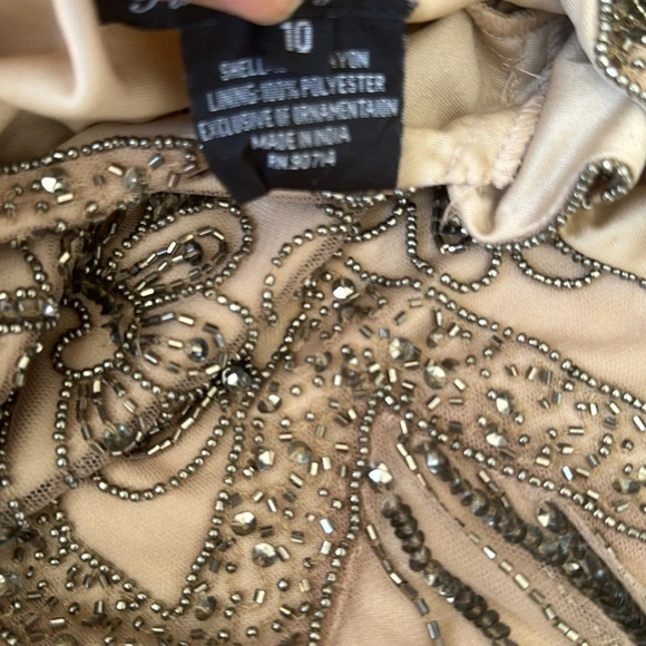 Beaded evening gown nude sheer wedding formal sleeveless natural size 10 dress - Picture 12 of 13